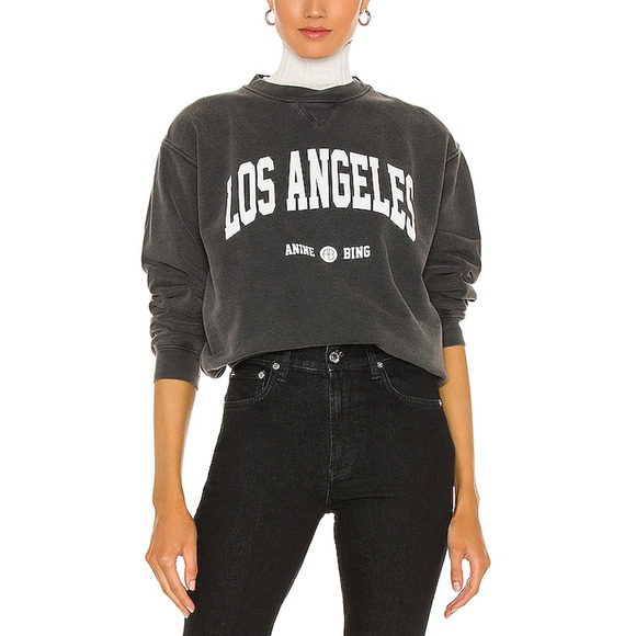 Anine Bing 'Ramona' Black Cotton University Sweatshirt Size S Petite - Picture 1 of 4
